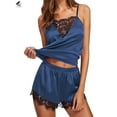 thumbnail image 3 of PULLIMORE Womens Satin Cami Set Sexy Nighties Silky Shorts Deep V Lace Lingerie Sleepwear Set Nightwear (XL, Blue), 3 of 8