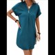 thumbnail image 1 of Vestido Camisero Informal de Verano para Mujer, con Cuello en V, Corta, Plisado, Liso, Holgado y con Botones. Verde Pavo Real M, 1 of 7