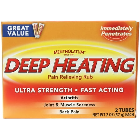 Mentholatum Deep Heating Pain Relieving Rub, Ultra Strength, Fast Acting for Joint and Muscle Soreness, Twin Pack, 2 Tubes, 2 oz Each