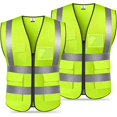 thumbnail image 1 of Chaleco de seguridad (paquete de 2), chaleco reflectante con 5 bolsillos y cremallera frontal, chaleco de trabajo de alta visibilidad para correr, andar en bicicleta, motociclismo, caminar y trabajar,, 1 of 5