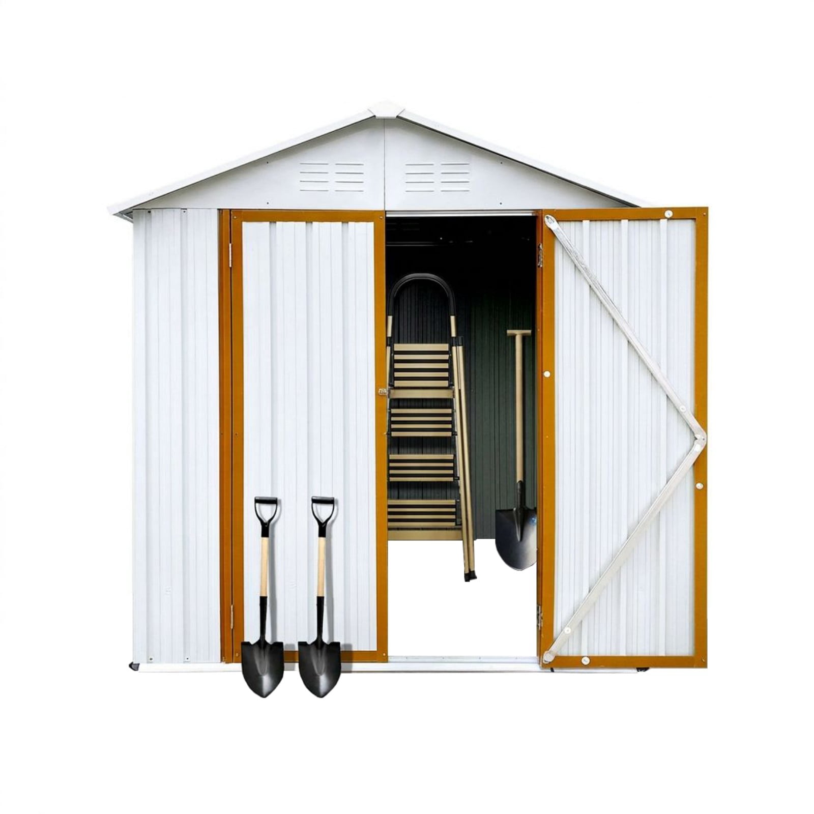 Alvantor Outdoor Storage Sheds Apex Roof Metal Shed Heavy Duty, 6x4 Ft, White+Yellow