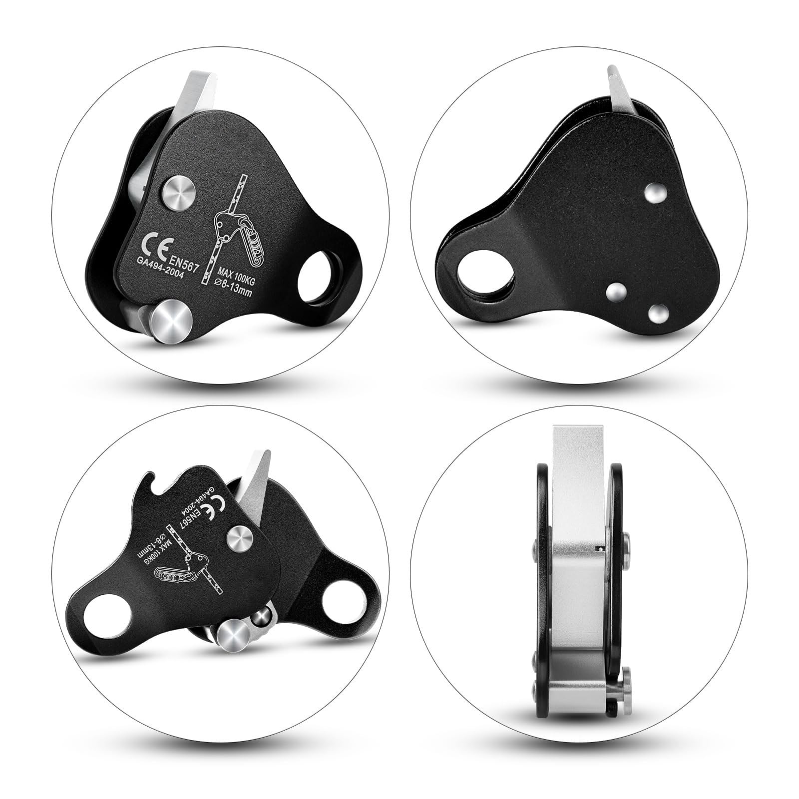 Climbing Ascender Rope Grab Fall Protection Belay Device Tree Climbing Gear Rappelling Equipment Rope Ascender for Rock Climbing Mountaineering Arborist Caving Rescue Aerial Work 8-12 mm Ropes