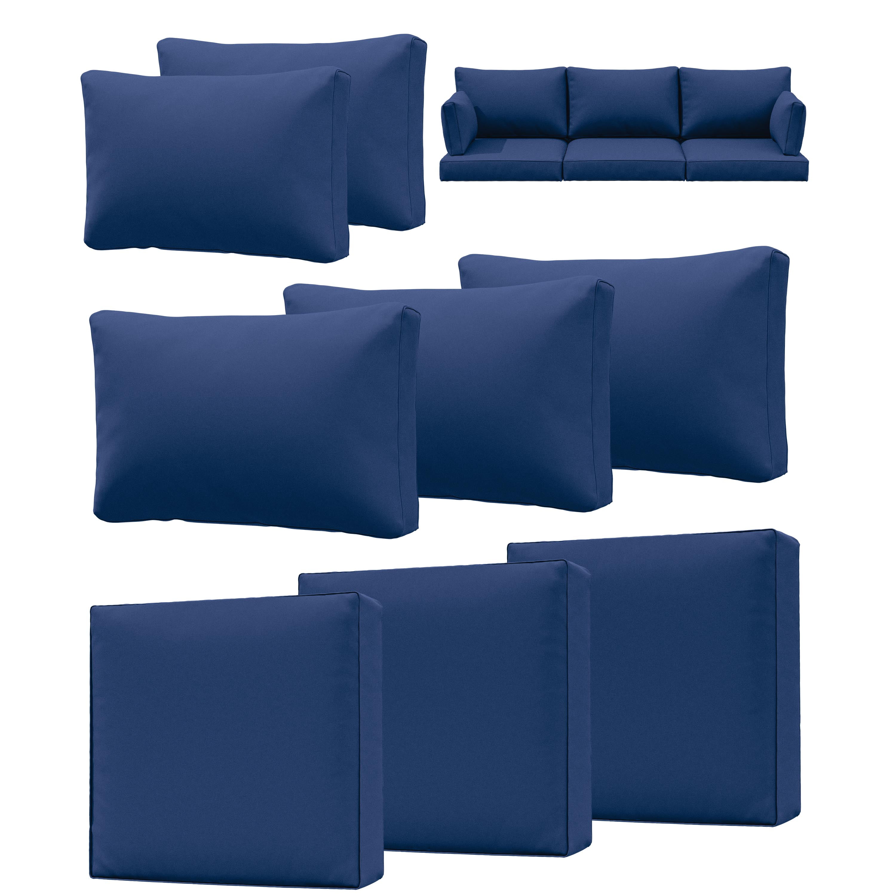 Snubbull 8-Piece Patio Furniture Cushions, Replacement Outdoor Cushions for 3-Seat Sectional Sofa, Waterproof & Zipped, 25.6"*23.6"*4", Blue