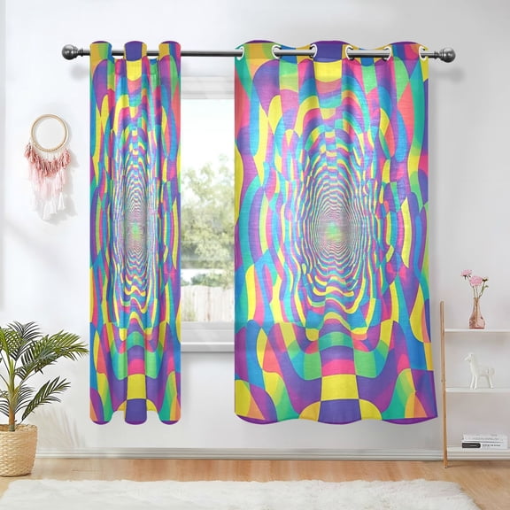 Yayeee Window Curtains Light Filtering 63"x42" Grommet Panel Pair Home Living Room Decor, Psychedelic Pattern