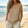 thumbnail image 2 of idosla Cotton Linen Tank Tops for Womens Comfy Lounge Wear Summer Sleeveless Crewneck Shirt Casual Blouse Loose Fit Cami (Khaki, S), 2 of 7