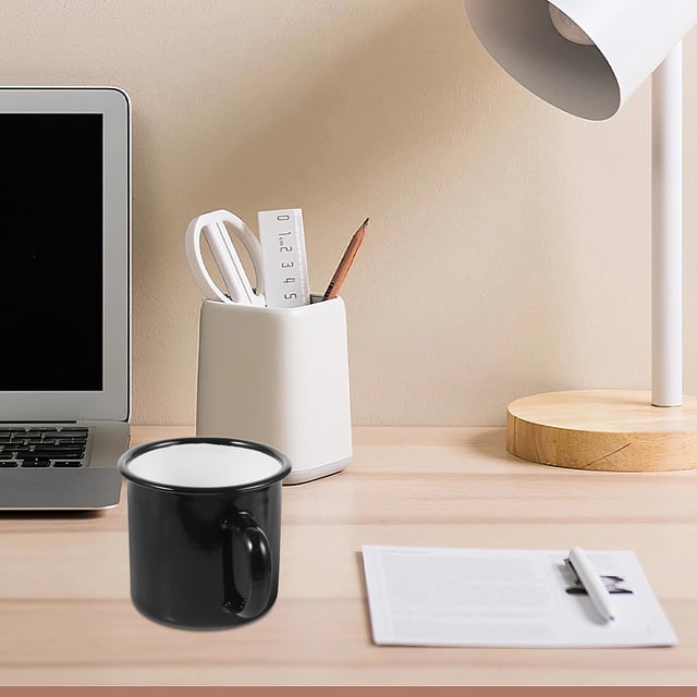 CRAFTHROU 2Ud Tazas Esmaltadas Resistentes En Negro Para Café Té Y Jugos Uso Diario En Casa Y Oficina