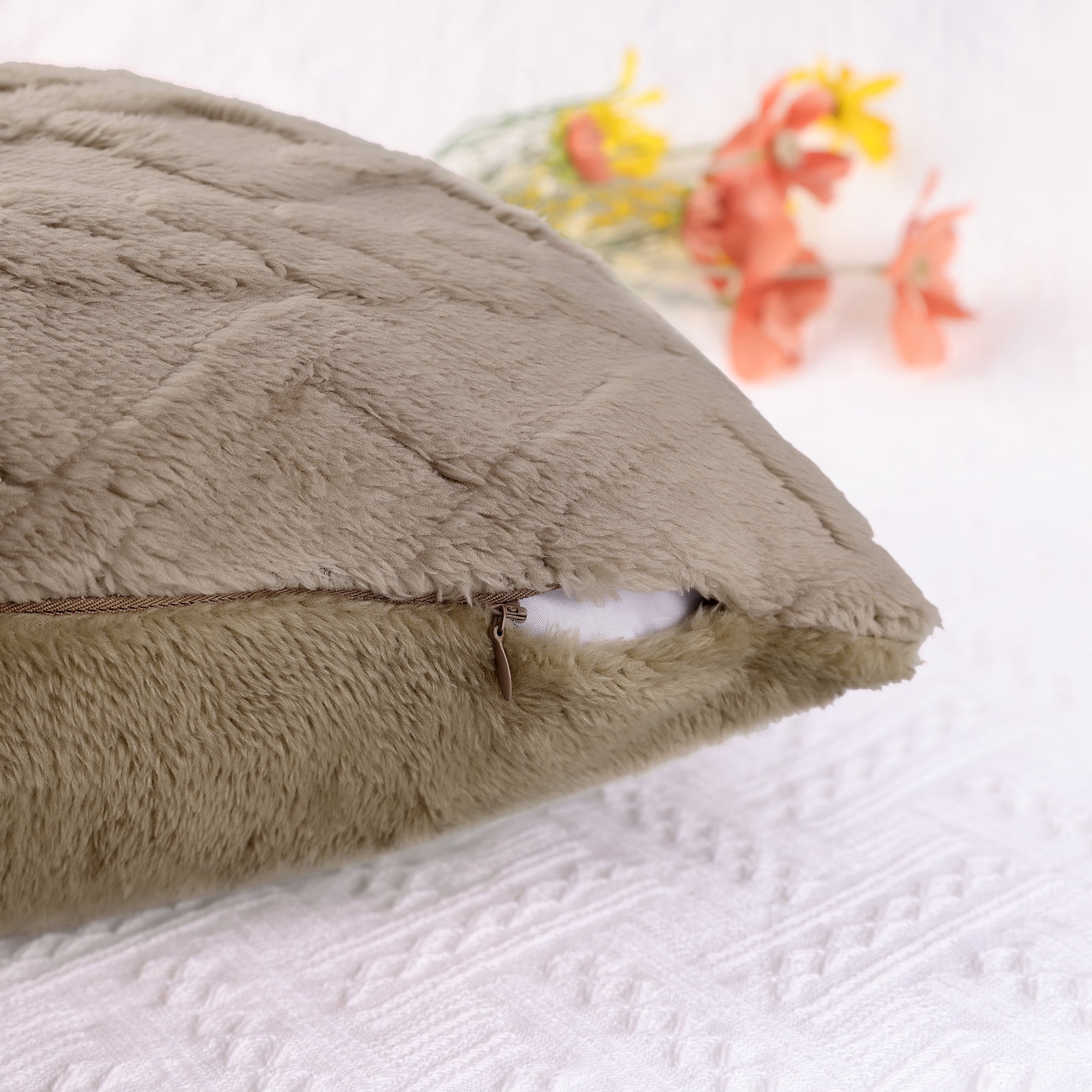 Unique Bargains Solid Striped Soft Sofa Decorative Pillow Covers (2 Count) Camel 12" x 20"