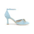 thumbnail image 3 of BLISSFUL STEP Inspired Women's Rhiness Bow Ankle Strap Stiletto Heel Pumps Sky Blue 6, 3 of 8