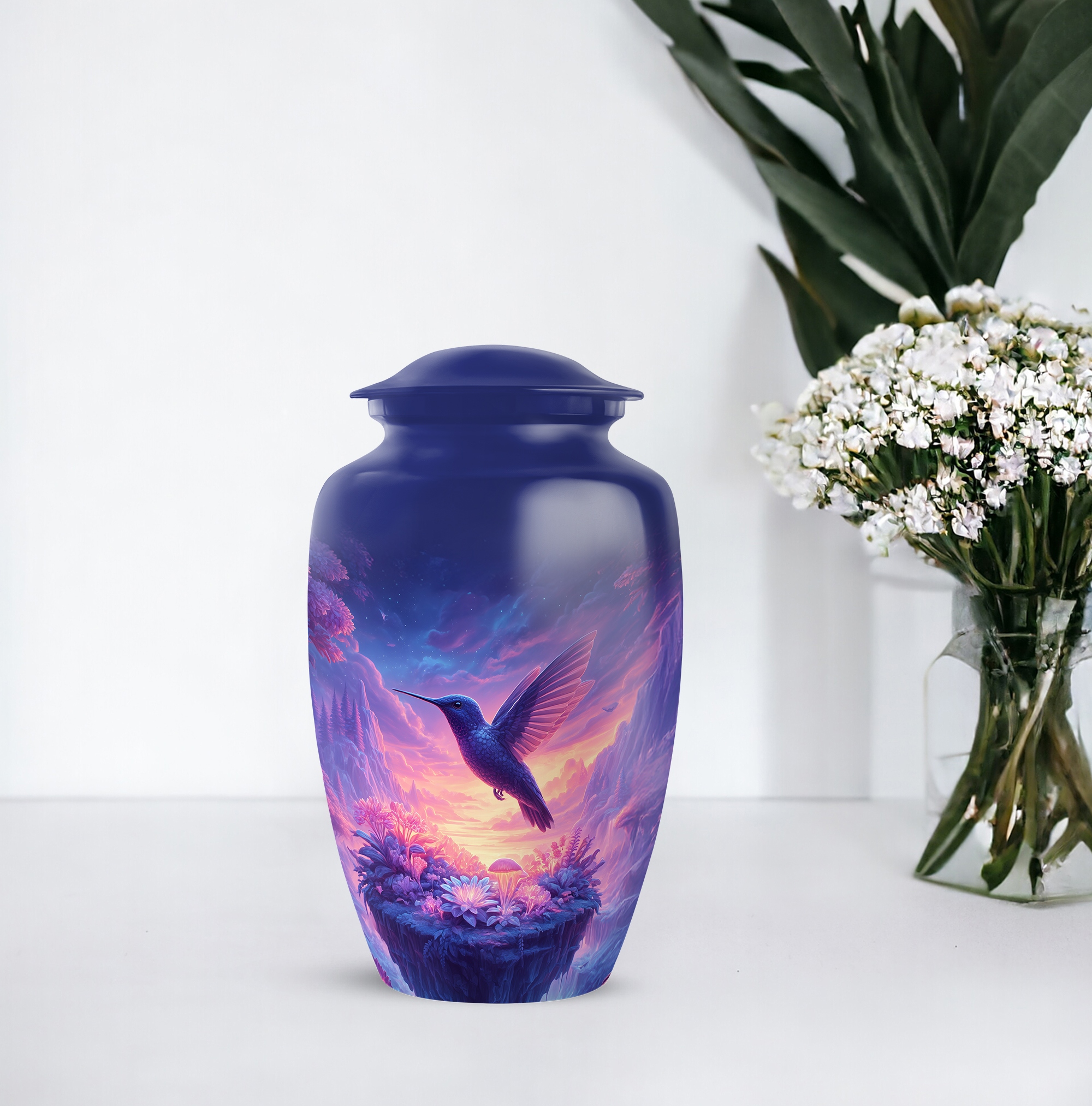 Humming Bird Funeral Urn For Women - 1 Large Purple Cremation Urns For Human Ashes Adult Male - Pink Mini Urns For Human Ashes Set Of 4 - Flowers Funeral Urn For Male, Combo, Blue 10&3 Inch