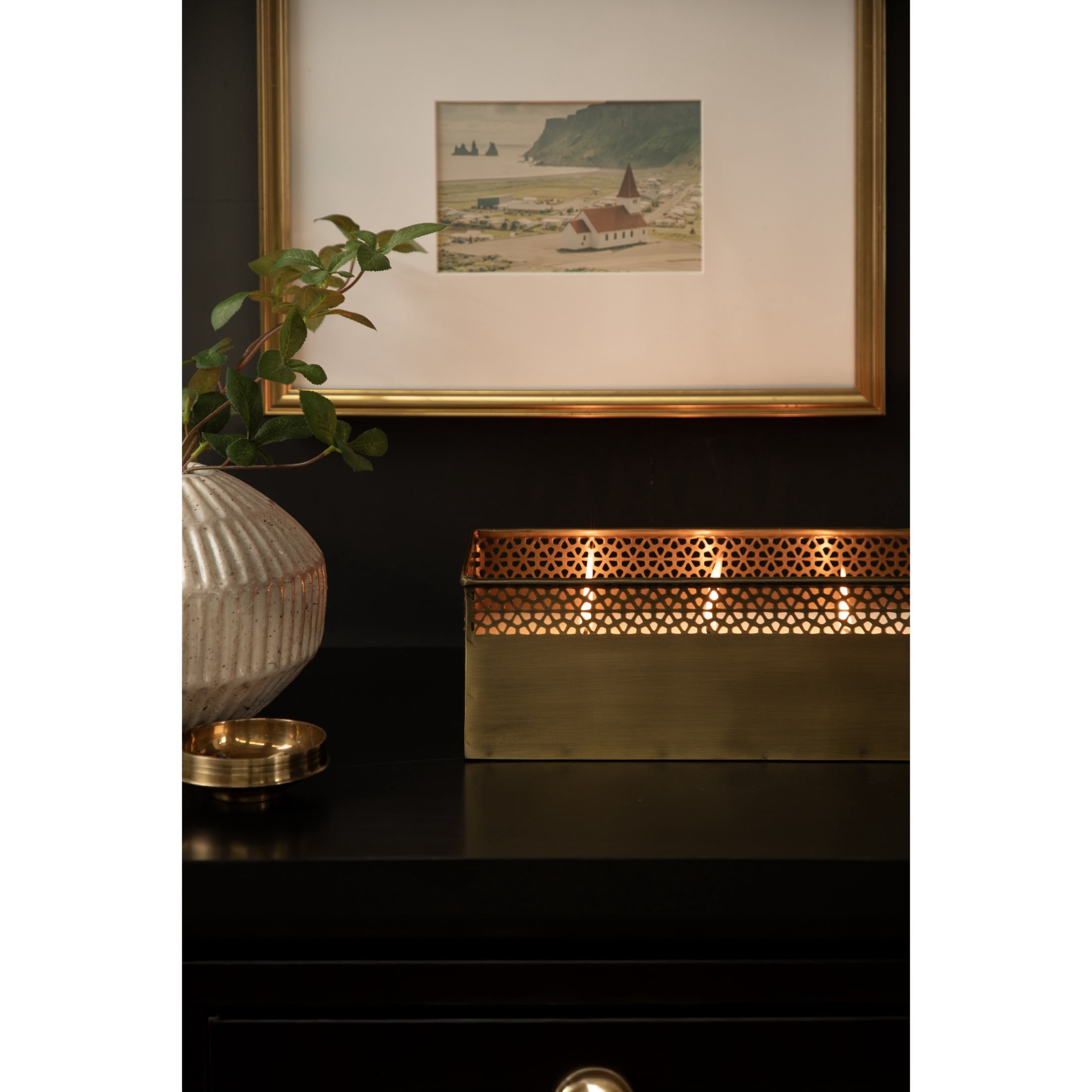 Kate and Laurel Pearce Rectangle Unscented Candle, 11 x 6 x 4, Antique Brass, Large Three-Wick Candle with Decorative Metal Vessel for Living Room Decor