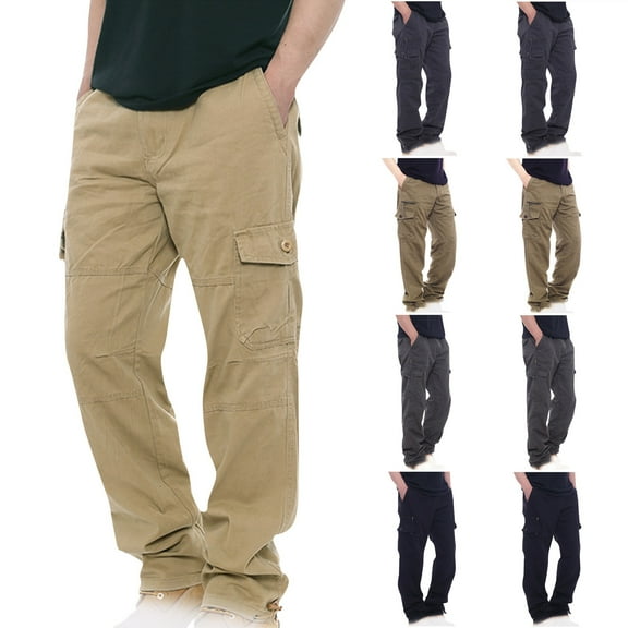 UVEASISHA Cargo Pants for Men Wide Leg,Mens Tactical Pants Casual Elastic Waist Hiking Cargo Pants Outdoor Lightweight Relaxed Streetwear Pants with Multi Pockets Spring Sales,Black,3XL