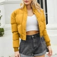 thumbnail image 4 of Black and Friday Clothing Sales Idoravan Women's Quilted Puffer Coat,Woman Short Long Sleeve Stand Collar Warm Casual Bread Down Jacket Yellow L, 4 of 8