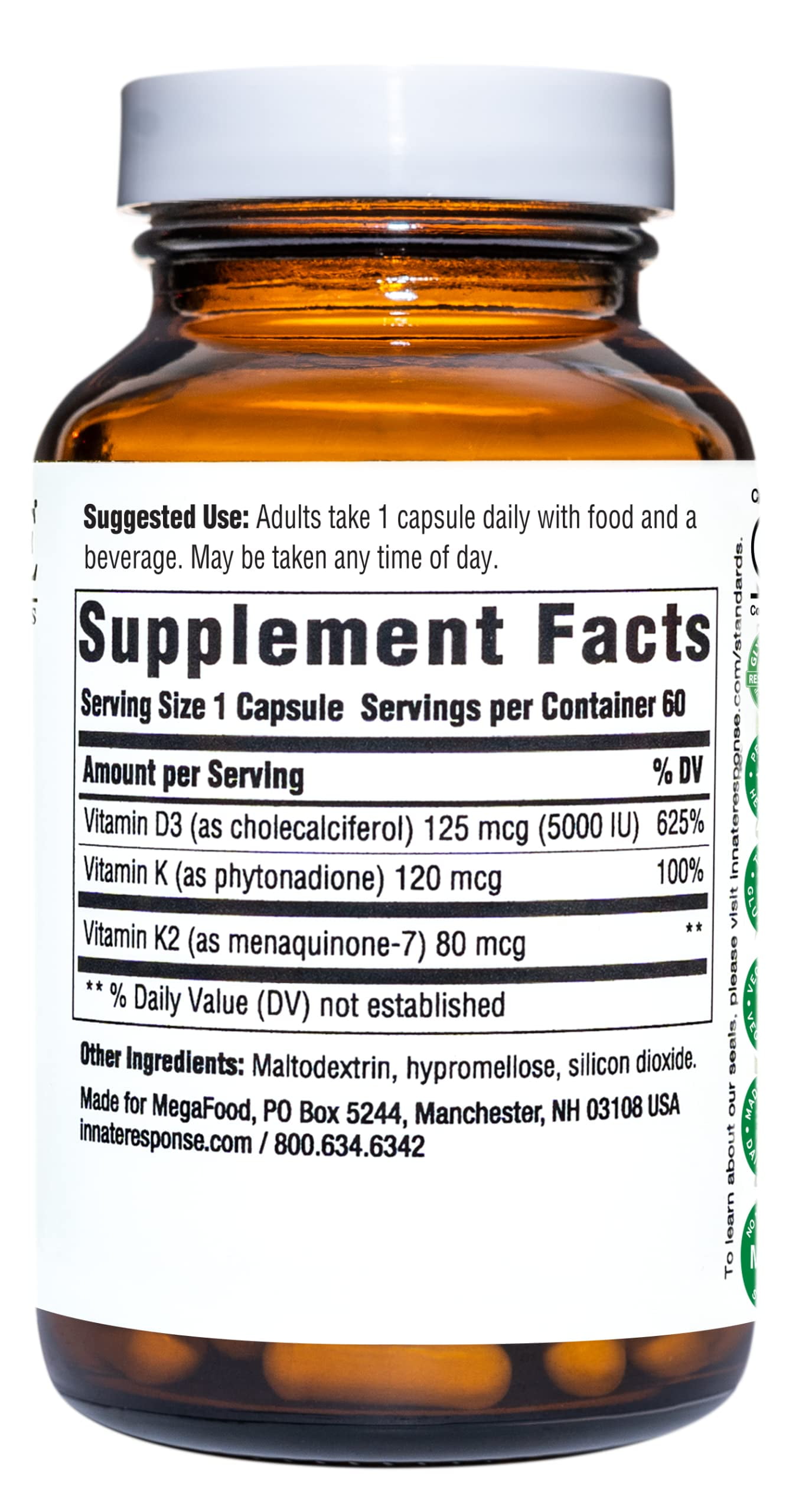 INNATE Response Formulas Vitamin D3 5000 IU (125 mcg) - Vitamins D3, K1 & K2 - 60 Servings
