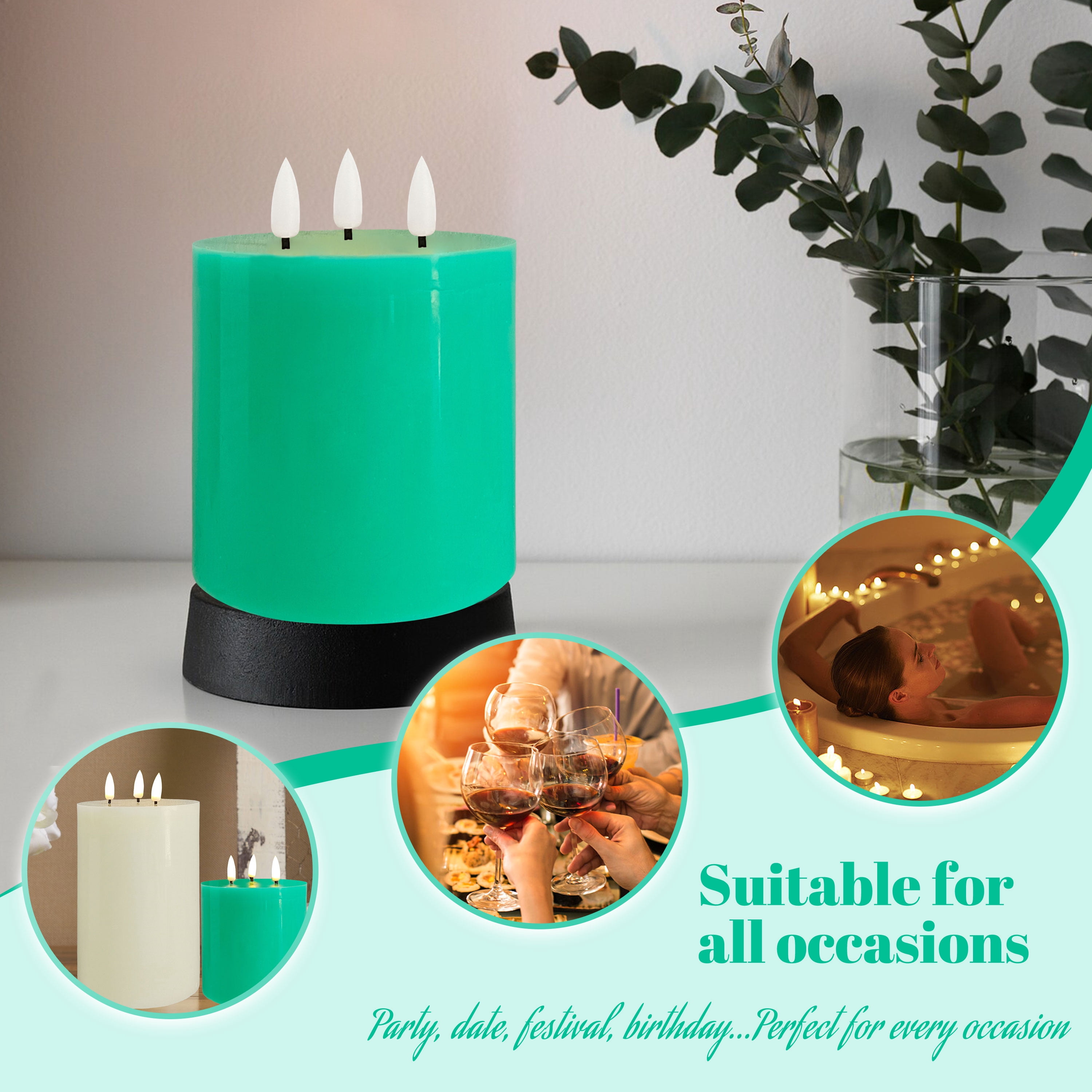 Lezonic 6-Pack Ivory Flameless Candles With Remote – Acrylic Battery LED Pillars With Flickering Flame & Timer