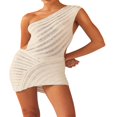 thumbnail image 3 of EIMELI Robe Mini Tricotée Ajourée Sans Manches une Épaule Dos Nu Ajustée Moulante Mode Urbaine, 3 of 9