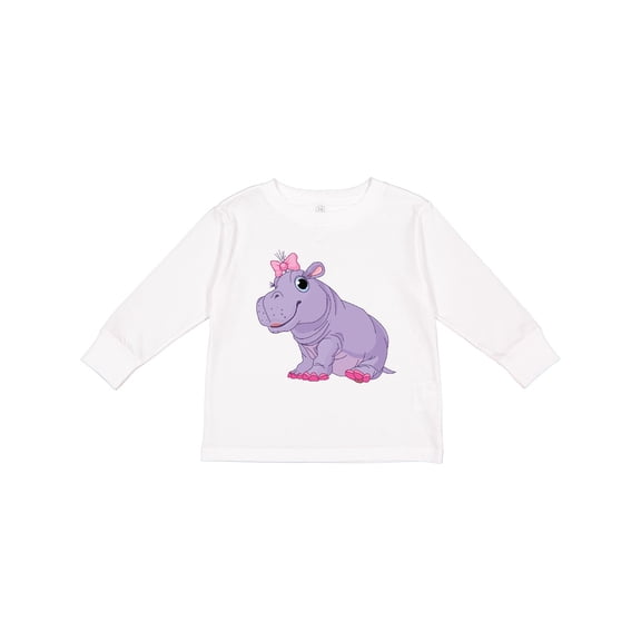 Inktastic Cute Purple Hippo Girls Long Sleeve Toddler T-Shirt