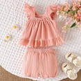 thumbnail image 4 of LIIPEE Girls Outfit Sets Summer Casual Solid Color Texture Sleeveless Square Neck Bow Ruffle Dress Elastic Waist Shorts 2 Piece Set Baby Kids Comfortable Breathable Cute Clothing,Pink,6-12 Months, 4 of 6