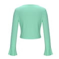 thumbnail image 5 of Women Long Bell Sleeve V Neck Tops Trendy Bow Tie Up Ruched Shirt Ribbed Fitted Stretchy Blouse Going Out T-Shirts, 5 of 6