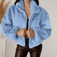 thumbnail image 2 of Arlun Women Cropped Fuzzy Coats Full Zipper Shaggy Short Winter Coat Trendy Fluffy Soft Comfort Warm Plush Outerwear 2025 Casual Stylish Oversize Outfits Blue XXXL, 2 of 5
