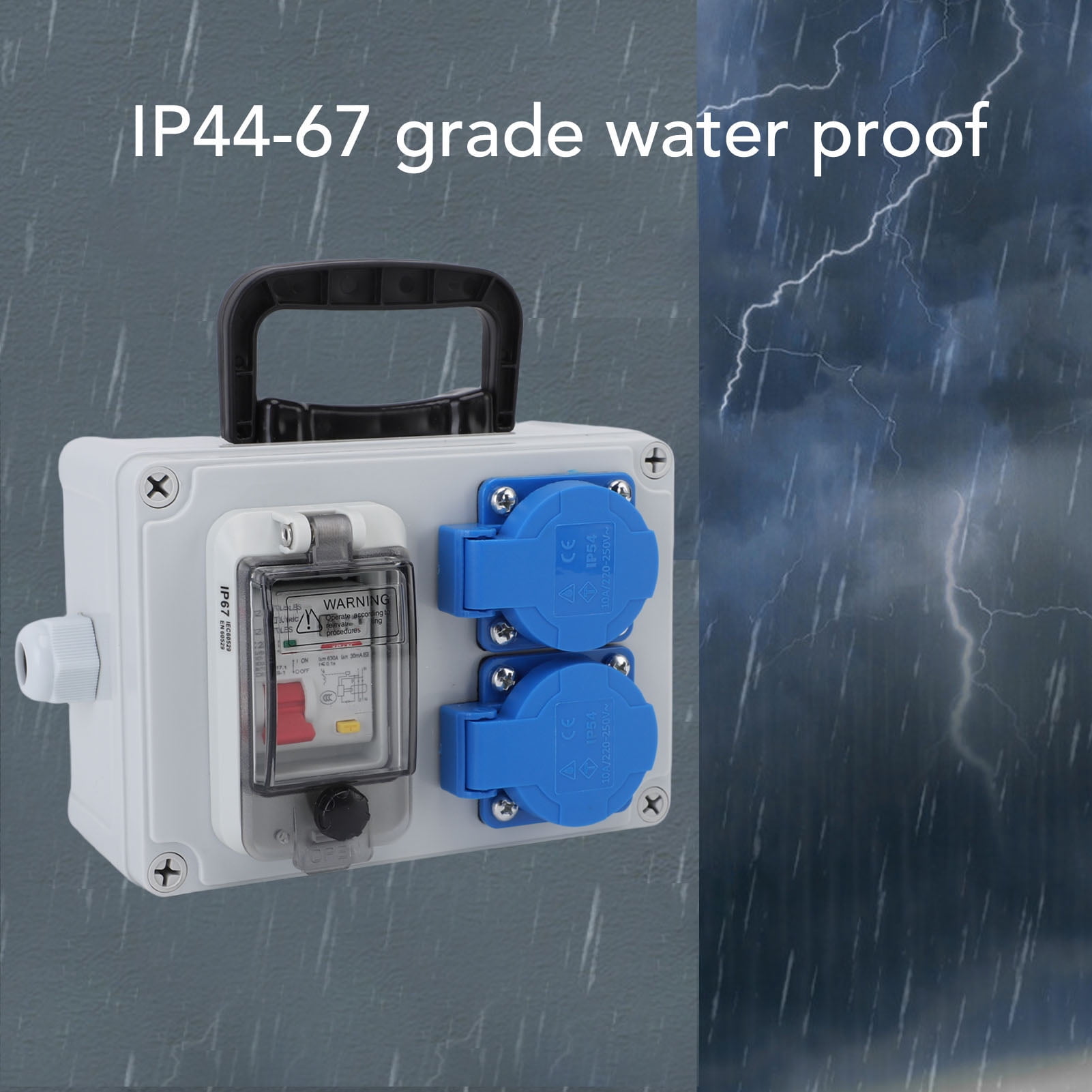 Riousery Portable Outdoor Power Distribution Box Industrial Waterproof Electrical Breaker Socket Box IP44-67 220V, 6.89 x 4.92 x 2.95 in / 175 x 125 x 75 mm