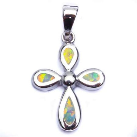 - BEAUTIFUL WHITE FIRE OPAL CROSS .925 Sterling Silver Pendant Necklace