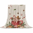 thumbnail image 2 of Christmas Throw Flannel Blanket 60x80In Watercolor Red Cappuccino Linen Texture Super Soft Cozy Bed Blanket, Lightweight Plush Fuzzy Bed Throw for Bedroom Sofa Couch Living Room, 2 of 4