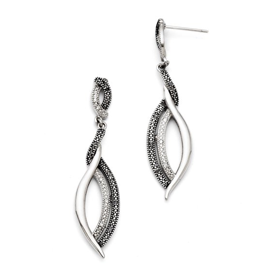 Stainless Steel Antiqued CZ Post Dangle Earrings