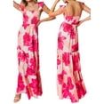 thumbnail image 3 of Yunliwuli Women's Long Slim Dress Flying Sleeve Open Back Low Cut Flower Print Beach Dresses, 3 of 9