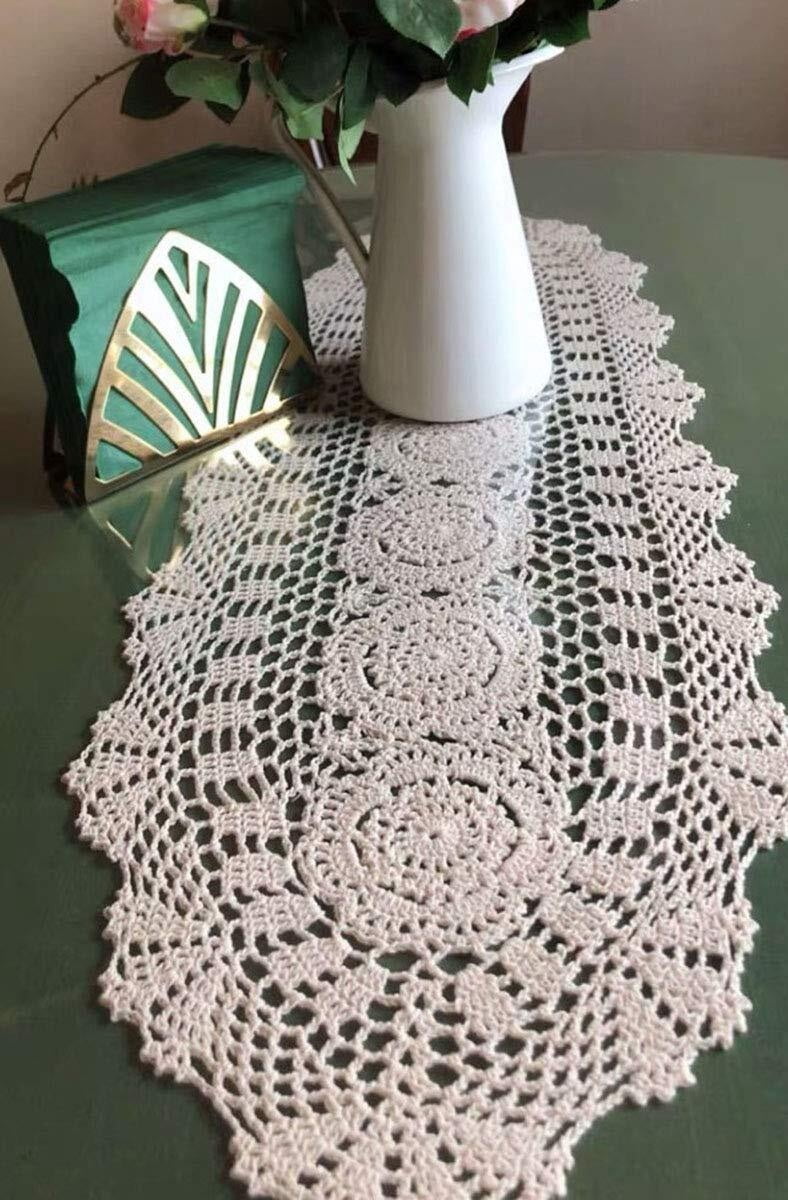 Handmade Crochet Cotton Table Runner Lace Doilies Doily Oval Dresser Scarves,11.8 by 35 Inches.