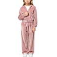 thumbnail image 2 of HAOTAGS Girls 2-Piece Tracksuit Set Zip-Up Cropped Jacket and Wide-Leg Pants Casual Sporty Loungewear Outfit Pink Size 6, 2 of 8