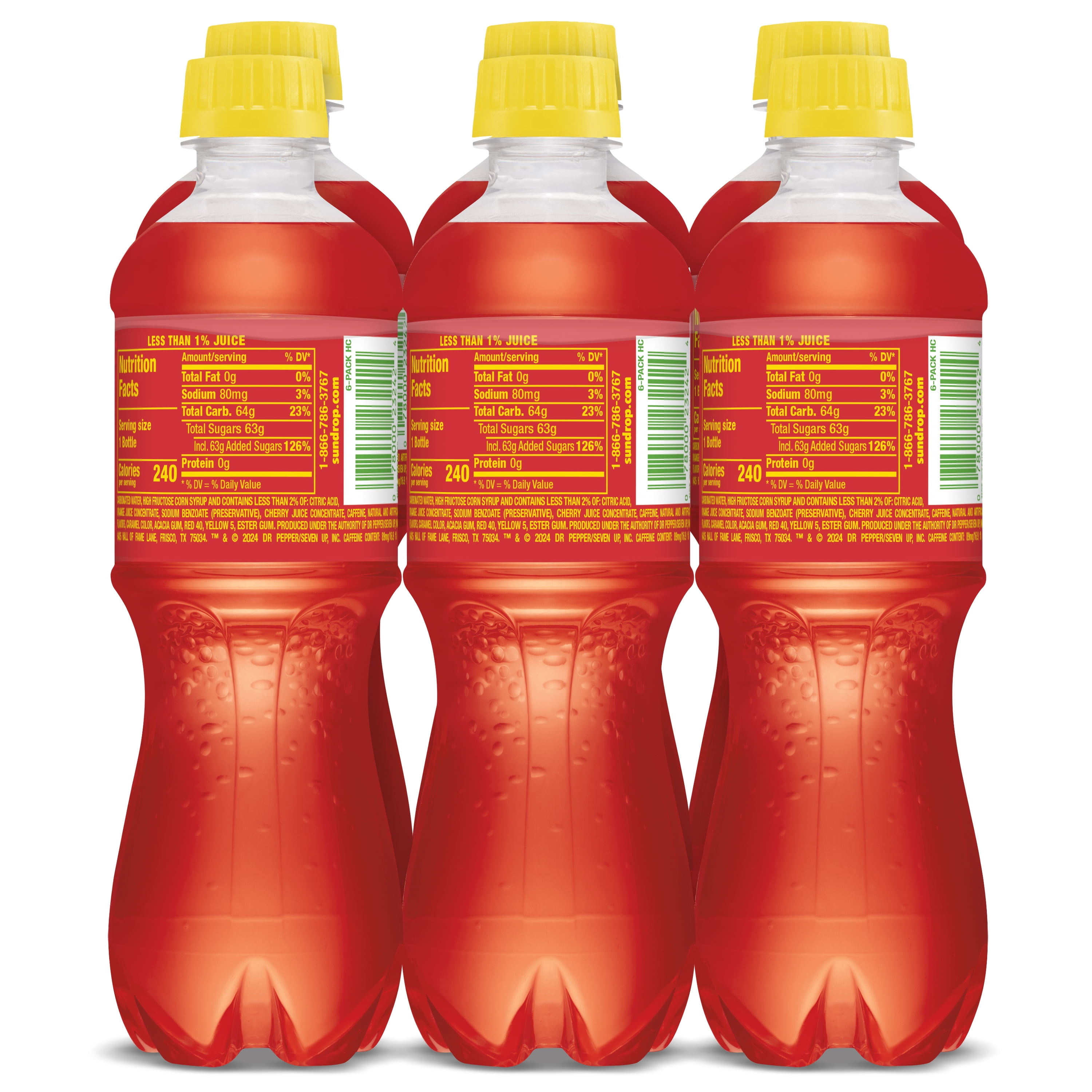 Sun Drop Cherry Lemon Citrus Soda Pop, 16.9 fl oz, 6 Pack Bottles