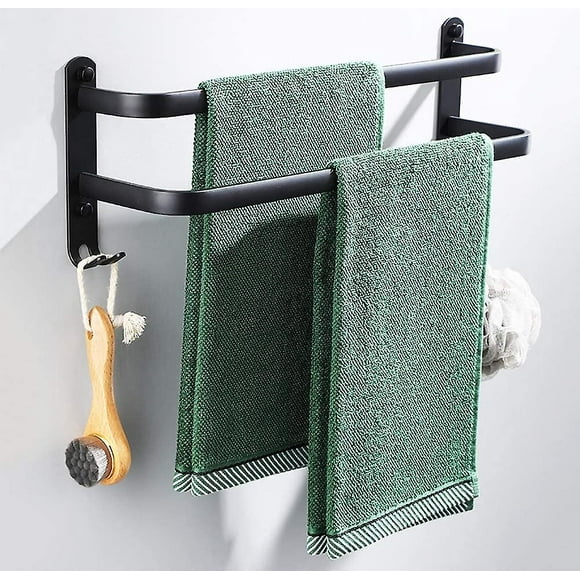Bathroom Towel Racks, Black Wall Mounted Towel Bars For Shower And Kitchen, Waterproof Door Bars With Double Hook