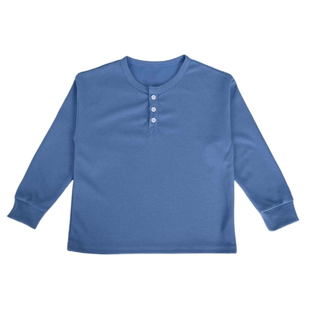 Camiseta de manga larga con cuello redondo para niño, informal, de color liso