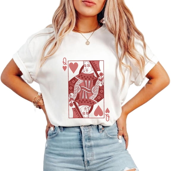 Queen of Hearts Graphic Tees Funny Valentines Day T-shirts Gift for Womens Short Sleeve Casual Tops Cotton Shirts for Daily Outfits White,4XL
