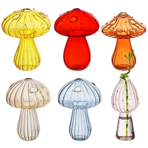 6 Pcs Mushroom Plant Propagation Stations, High Borosilicate Glass Mushroom Vases, Unique Hydroponic Planters for Indoor Plants, Cute Propagation Vases for Home Decor