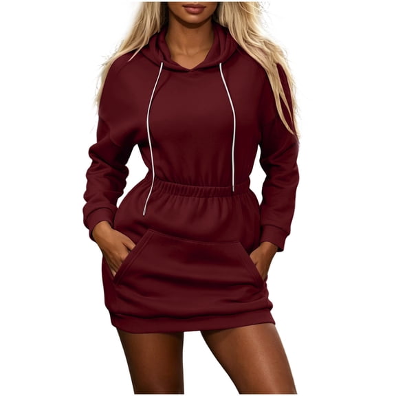 Lnmiateer Women Long Sleeve Oversized Sweatshirt Mini Dress with Hood Cozy Cut For Fall Casual Weekend Daily Occasions