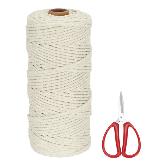 Braided Macrame Cord, 3mm x 109 Yards Natural Cotton Rope Macrame Yarn Bohemia Craft String with Scissors(Light Yellow)