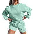 thumbnail image 2 of Ensemble de 2 Pcs pour Femmes 2023 Mode Blouse Col Rond Couleur Unie Manches Longues Hauts Courts Chandail en Molleton Shorts Ensemble Décontracté en Solde, 2 of 7