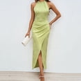 thumbnail image 2 of Kaemgyyd Wedding Guest Dresses for Women Halter Neck Elegant Sleeveless Maxi Dress Split Backless Solid Color Cocktail Party Dress, 2 of 4
