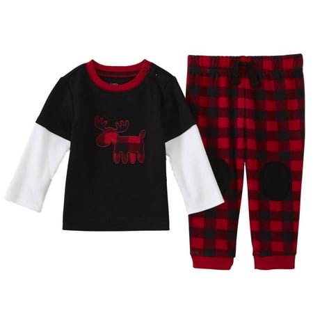 - Infant Boys Layered Long Sleeve Shirt & Fleece Plaid Pant Set