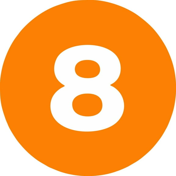 SSBM 2" Circle "8" Orange Number Labels 500 Labels/Roll