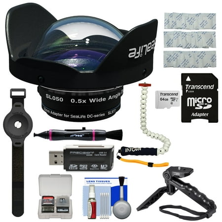 SeaLife SL050 0.5x Wide Angle Dome Lens for DC2000 Camera with 64GB Card + Lens Caddy + Extension Pod + Tripod +