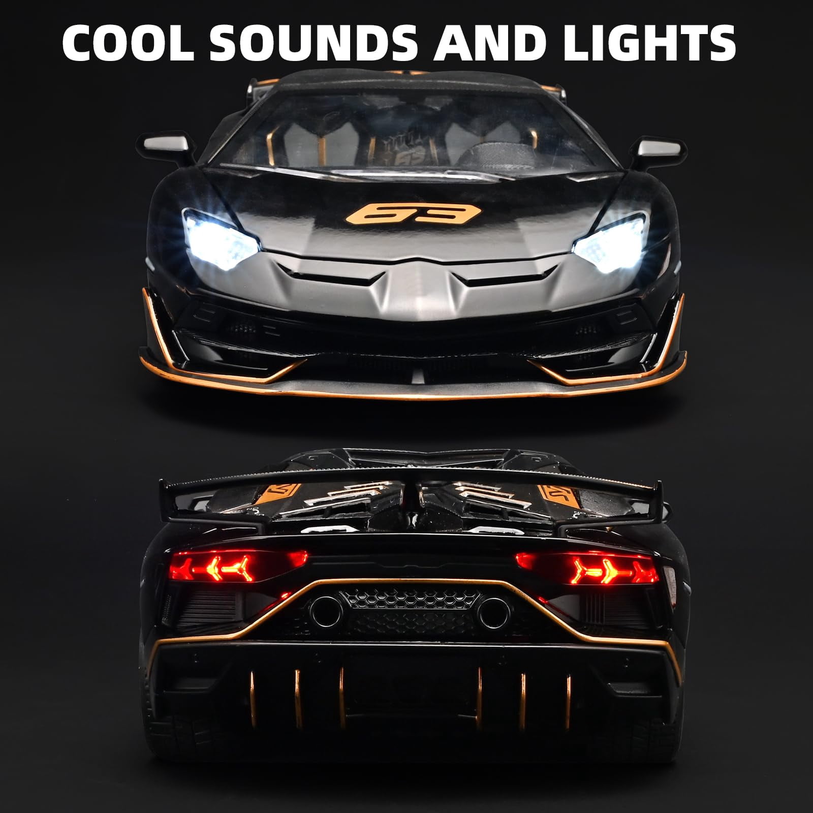 CHUNYAN 1/18 Diecast Cars Lambo SVJ 63 Model Car Kits,Lambo Collectibles Model with Light and Sound,Race Cars for Kids Ages 4-8(Black)