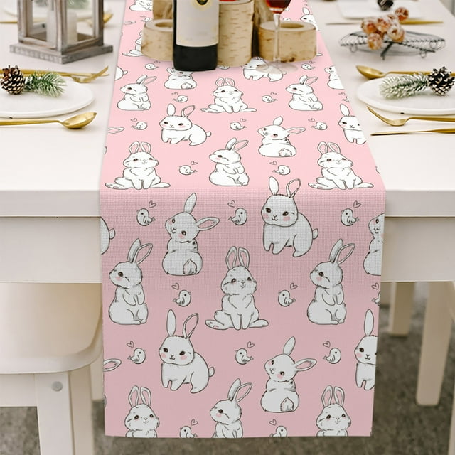 BotaniNest Chemin de Table Lapin de Pâques Décoration de Table de Cuisine Nappe de Table Pad Nappe de Table Basse Nappe de Banquet de Vacances Nappe de Salon (2)