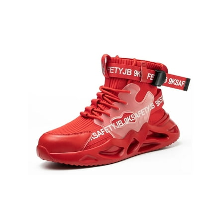 

Woobling Women Men Safety Shoe Steel Toe Protection Boot Slip Resistant Work Boots Construction Anti-smash Lace Up Durable Red Style A 11.5