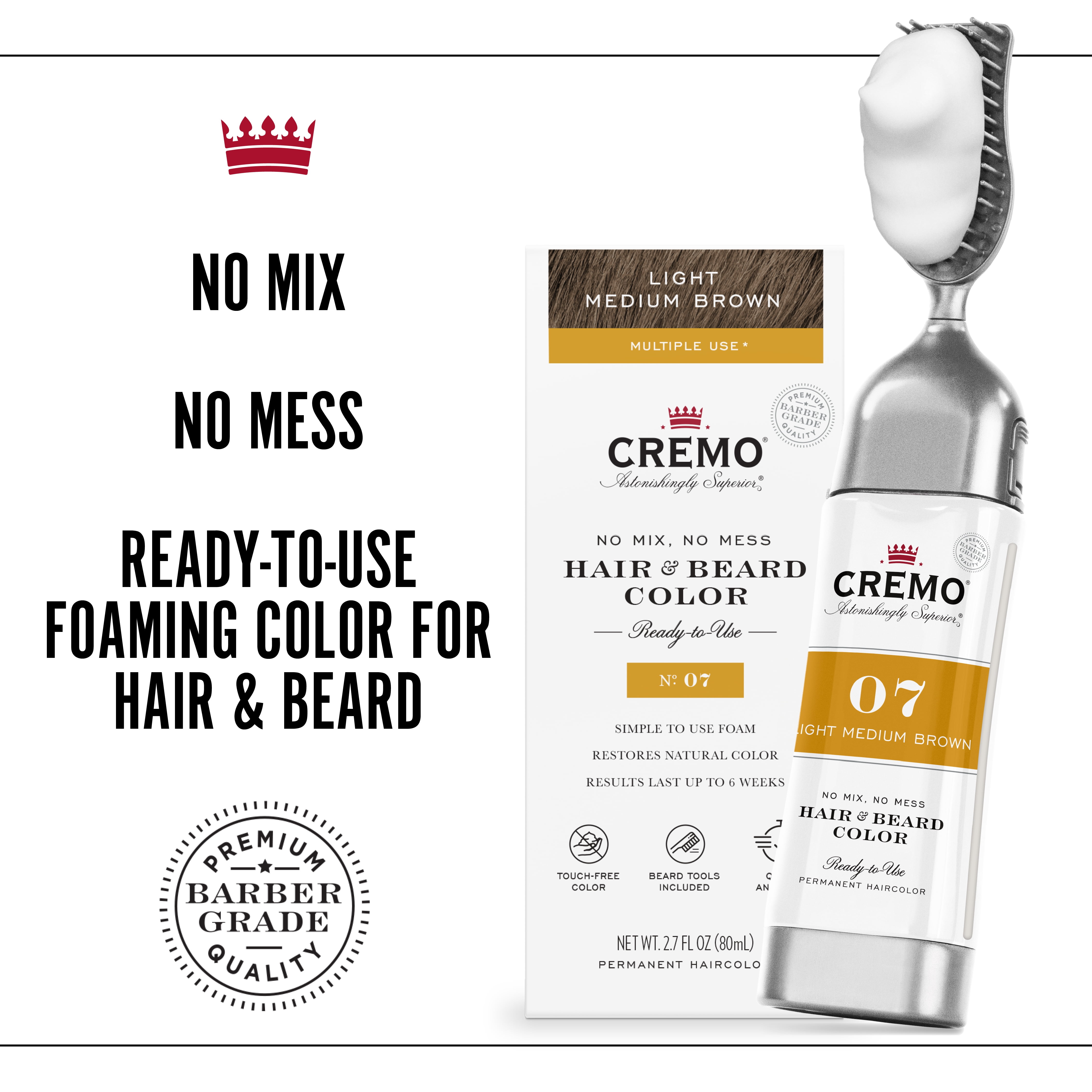 Cremo No Mess Hair and Beard Color, No. 07 Light Medium Brown