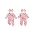 thumbnail image 2 of BemeyourBBs Preemie Newborn Baby Girl Fall Winter Spring Clothes Infant Baby Girls Footied Romper Cherry Print Long Sleeve Zip Up Round Neck Ruffled Footed Jumpsuit with Headband, 2 of 9