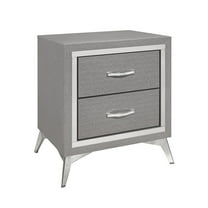 Haya 24 Inch 2 Drawer Nightstand - Embossed Smooth Gray Wood - Silver Trim