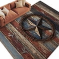 thumbnail image 2 of Country Star Washable Area Rug 6 x 9 ft Vintage Farmhouse Star Red Blue Wood Grain, Soft Non Slip Rugs Stain Repellent Indoor Felt Carpet for Living Dining Room Bedroom Home Office, 2 of 9
