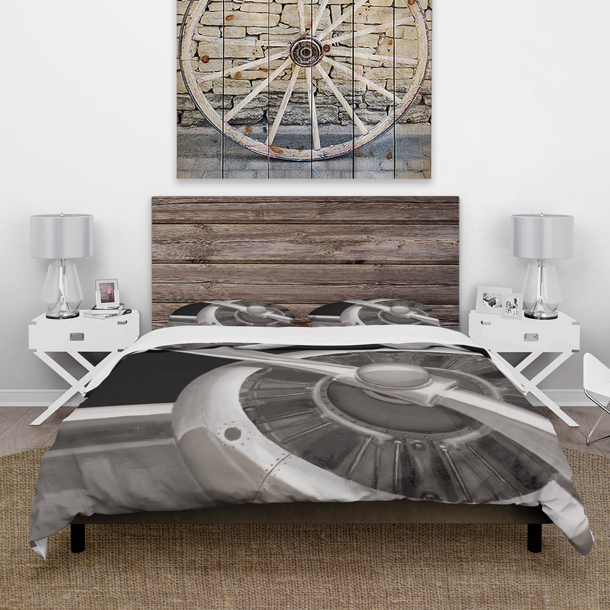 Designart 'Travel by Air Grey Plane' Traditional Duvet Cover Set
